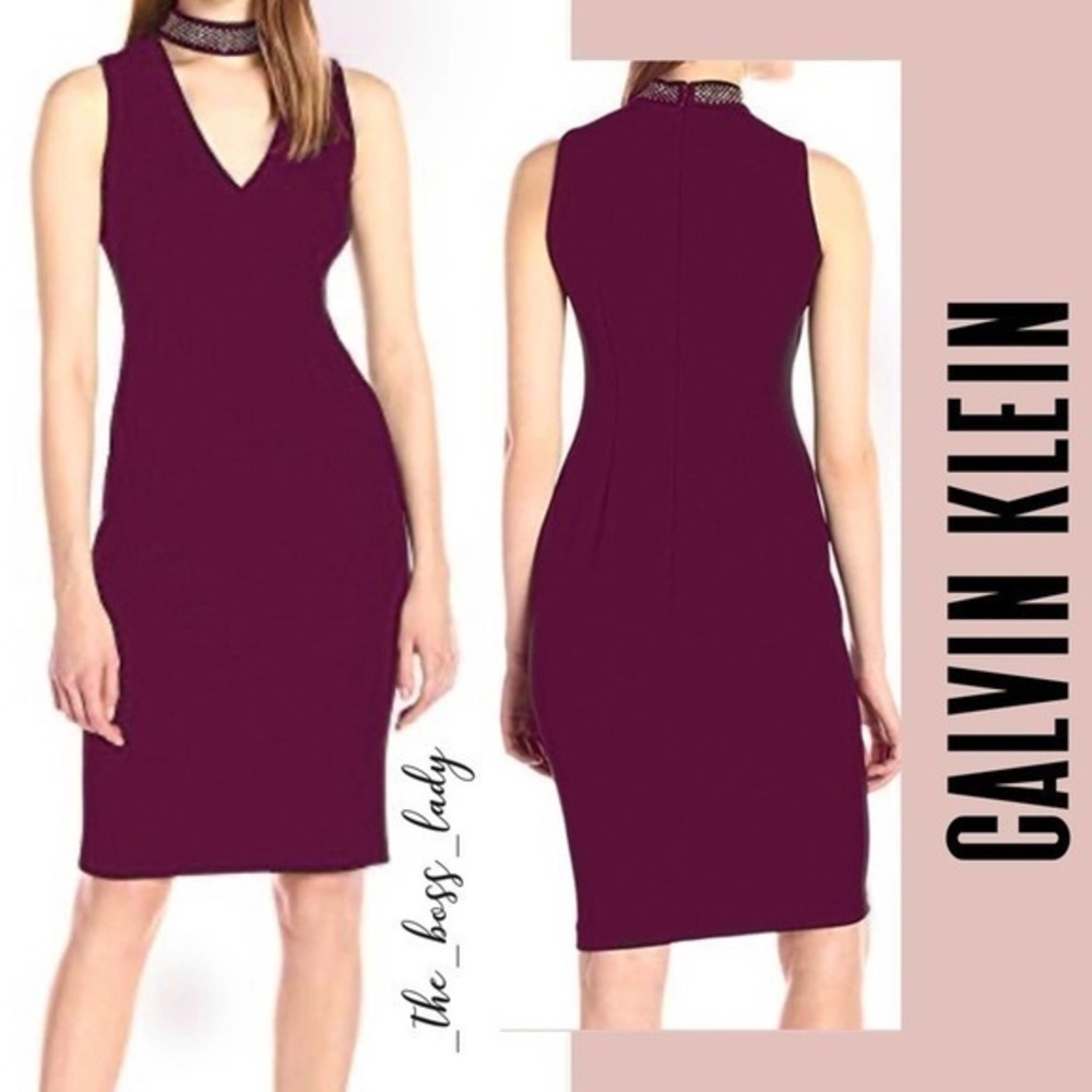 NWT CALVIN KLEIN dress size 2 burgundy sheath